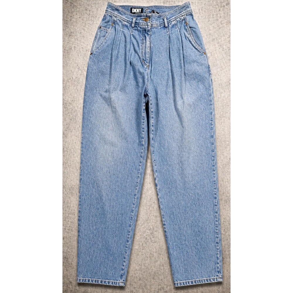 Vintage DKNY Jeans Womens 12 High Rise Pleated Mom Fit Light Wash Denim 90s